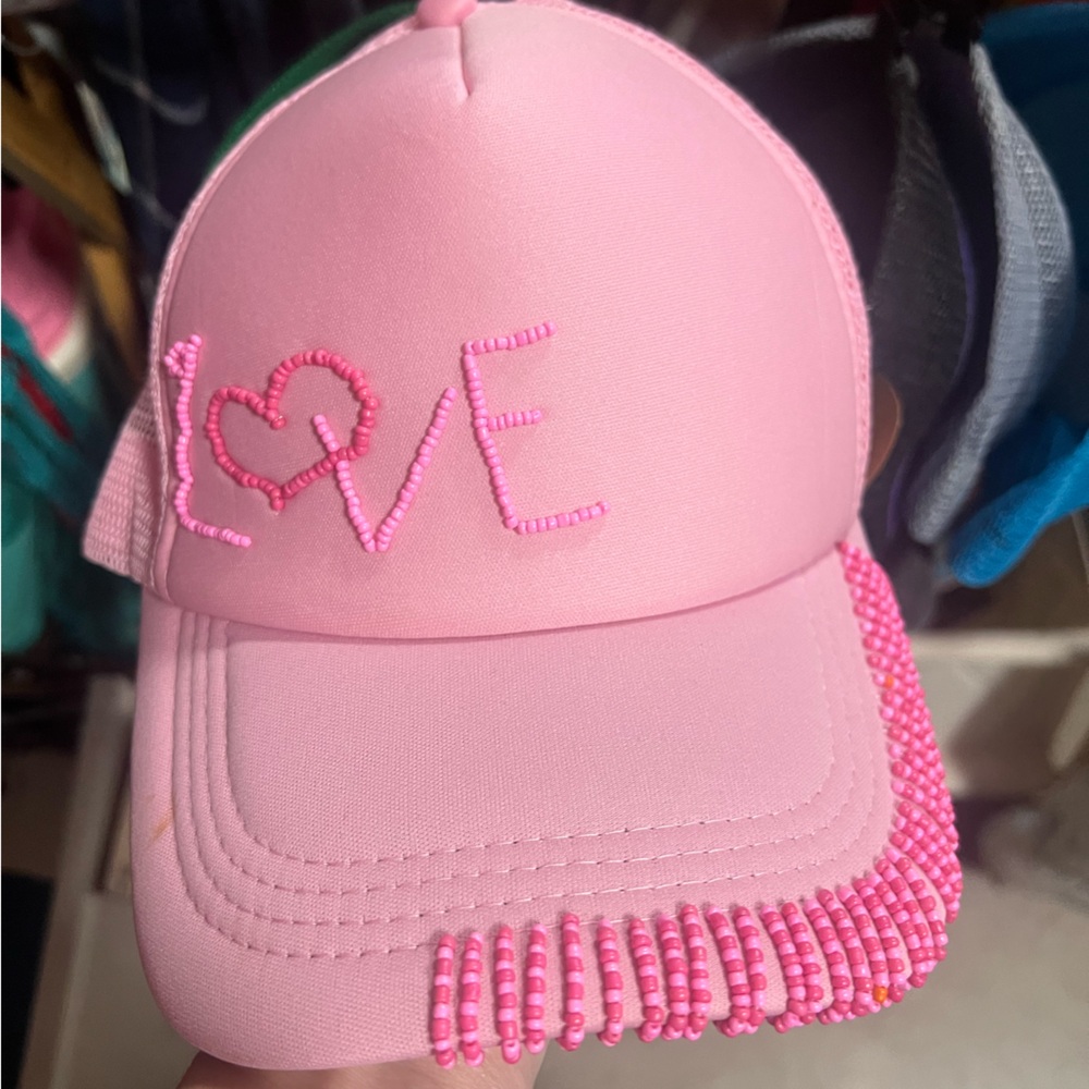 Pink Beaded Cap